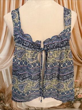 Mudd Blue and Cream Paisley Tie-Front Camisole